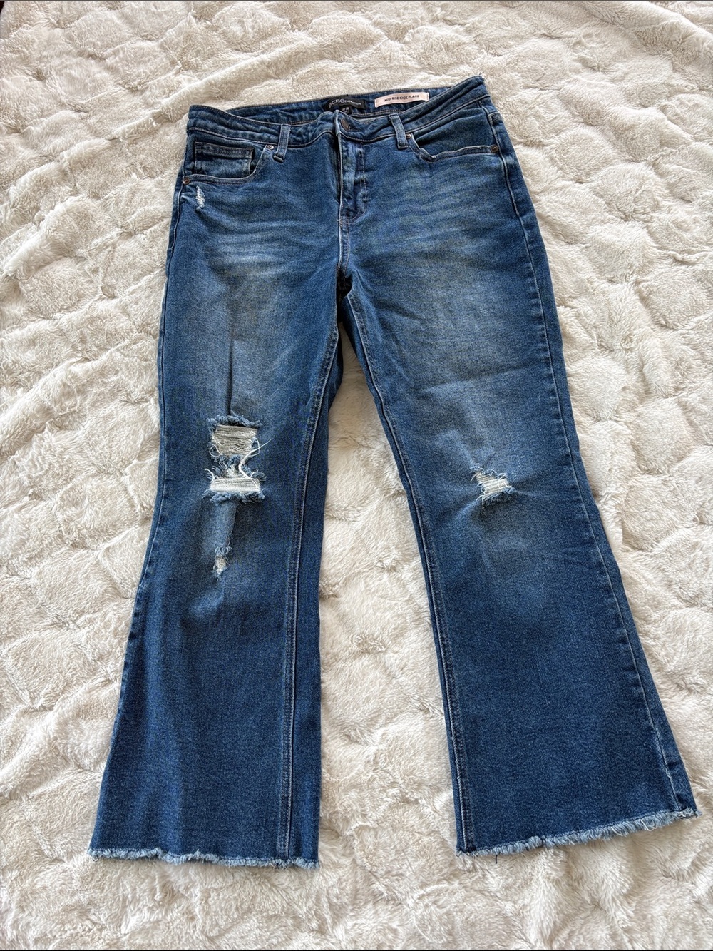 BCBGeneration mid rise kick flare Blue Distressed Flare Jeans